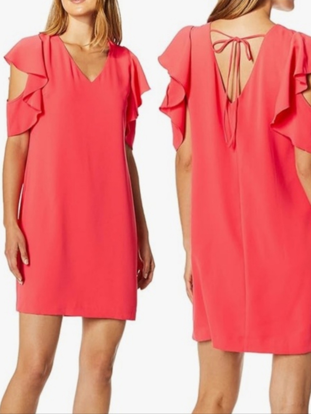 Trina Turk Deep Coral Ruffle Tie Midi Dress